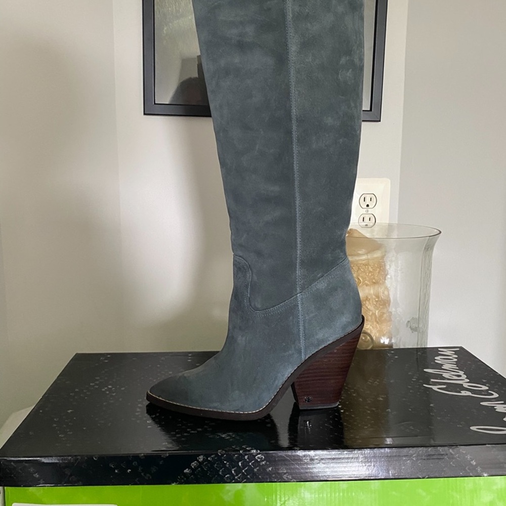 NIB Sam Edelman Gray Suede Tall Knee-High Boots - Size 9 - Picture 6 of 7